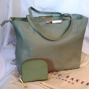 Ted Baker Trpl Bund w/Clarkia Lt Green Leather Shopper Tote w/Pouch & Wallet NWT